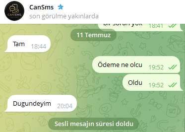 Telegram konuşma kanıtı 1 — ödeme gecikmesi