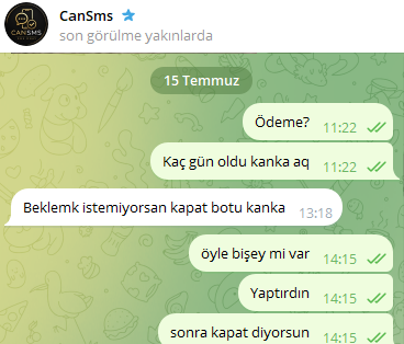 Telegram konuşma kanıtı 2 — beklemiyorsan kapat botu